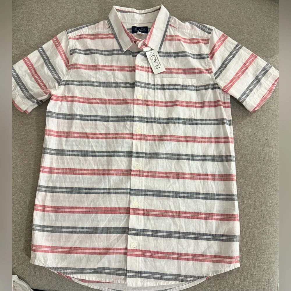The‎ Children's Place Red and Gray Striped Button Down Shirt NWT. Size 16.